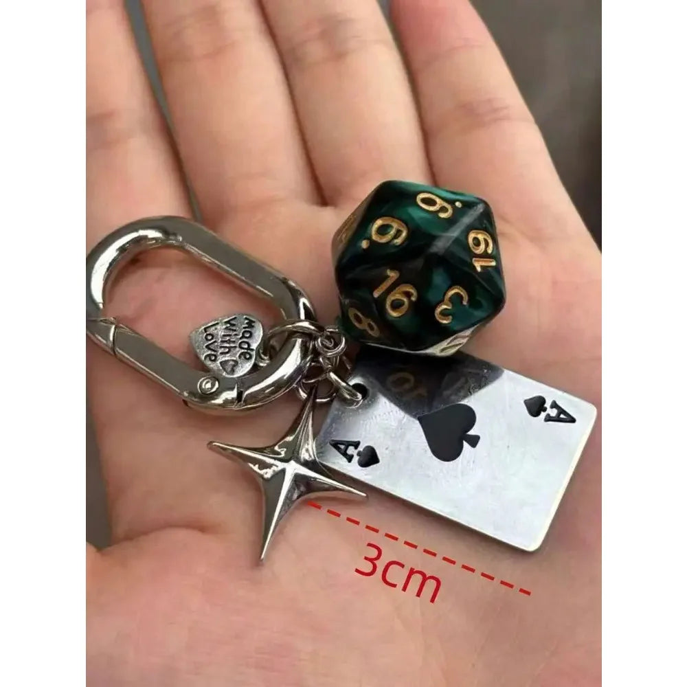 Vintage Poker Ace Dice Keychain Metal Spade A Card Pendant Backpack Handbag Charm Halloween Jewelry Gift