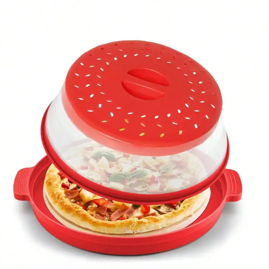 2 In 1 Microwave Splatter Coverwith Tray, Vented Collapsible Microwave Cover For Food, Vented Silicone Splatter Guard Lid - Vegetable Fruit Colander