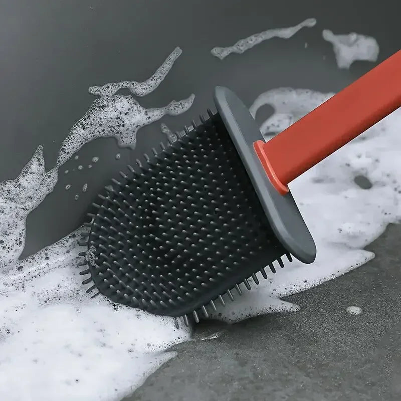 Flat-Head Silicone Toilet Brush with Holder