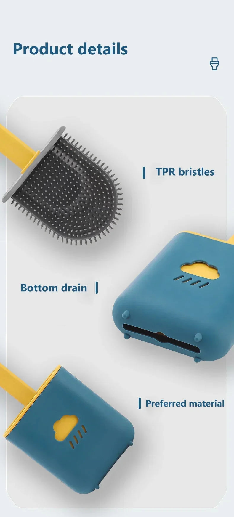Flat-Head Silicone Toilet Brush with Holder