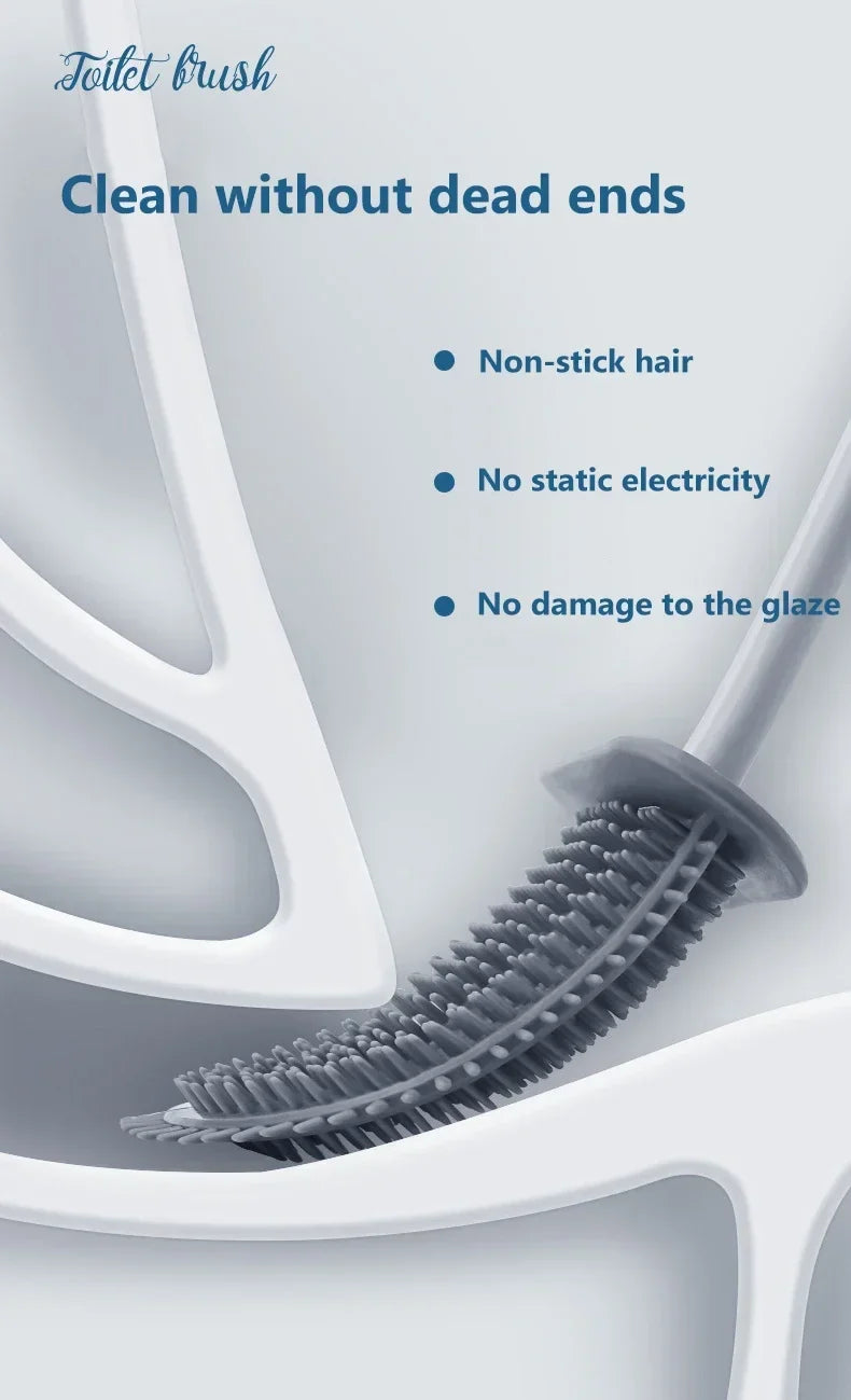 Flat-Head Silicone Toilet Brush with Holder