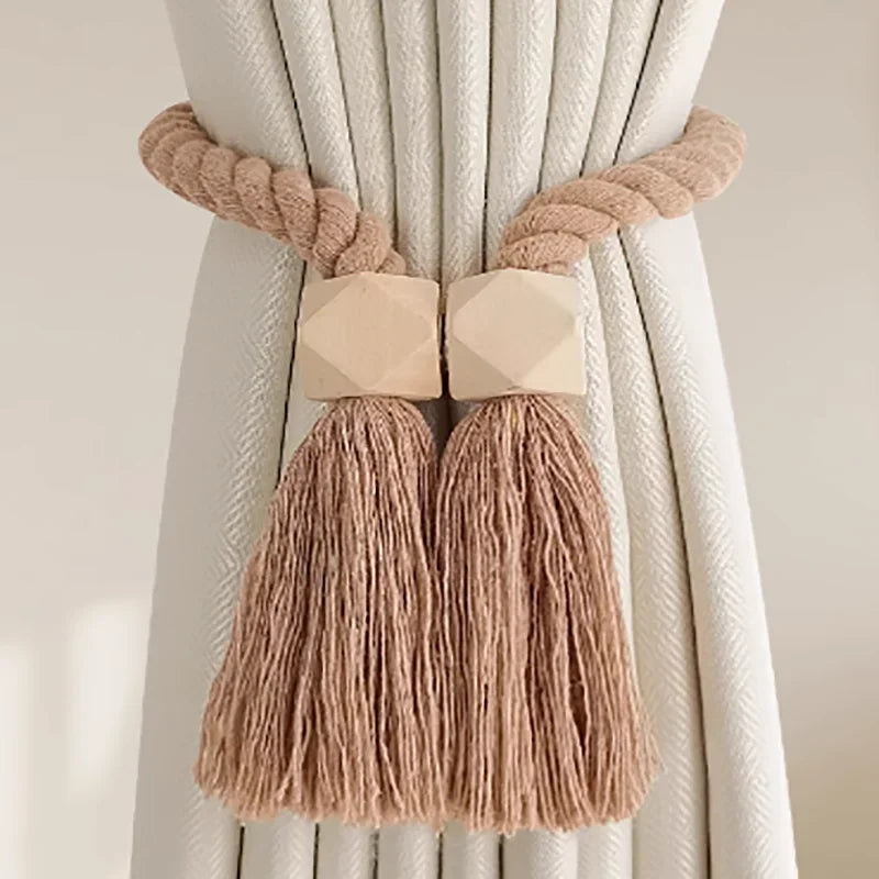 Magnetic Wooden Tassel Curtain Holdbacks