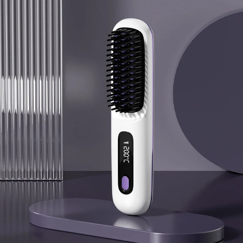 Cordless Hair Straightening Brush with LCD