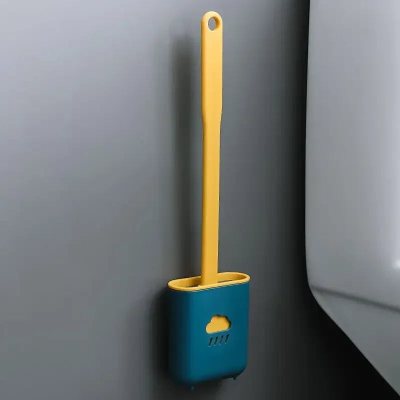 Flat-Head Silicone Toilet Brush with Holder