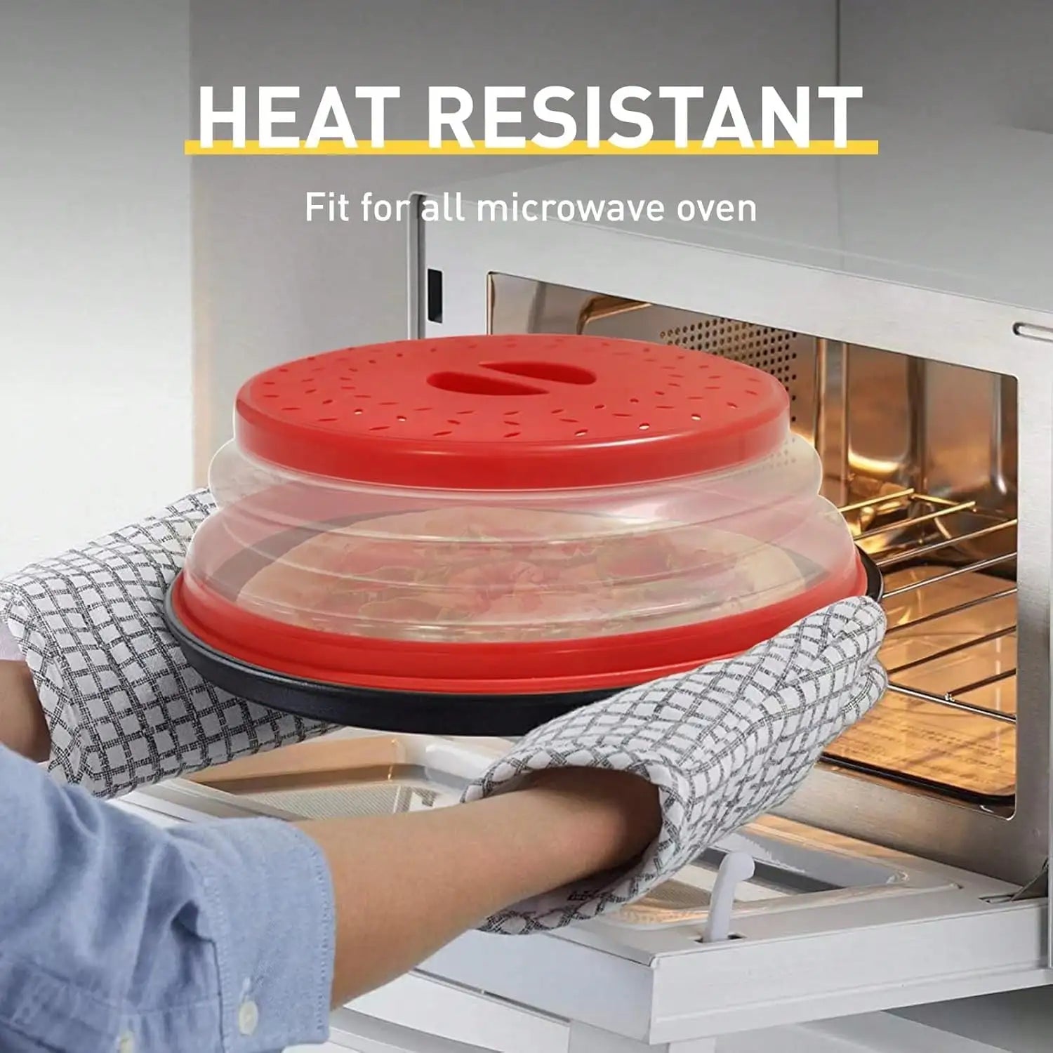 2 In 1 Microwave Splatter Coverwith Tray, Vented Collapsible Microwave Cover For Food, Vented Silicone Splatter Guard Lid - Vegetable Fruit Colander