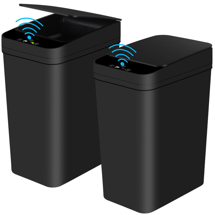 2 Pack 12L Bathroom Automatic Trash Can Touchless Motion Sensor Slim Garbage Can Lid for Bedroom Living Room Office Black
