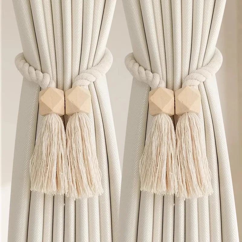 Magnetic Wooden Tassel Curtain Holdbacks