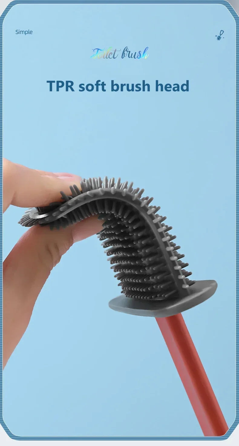 Flat-Head Silicone Toilet Brush with Holder