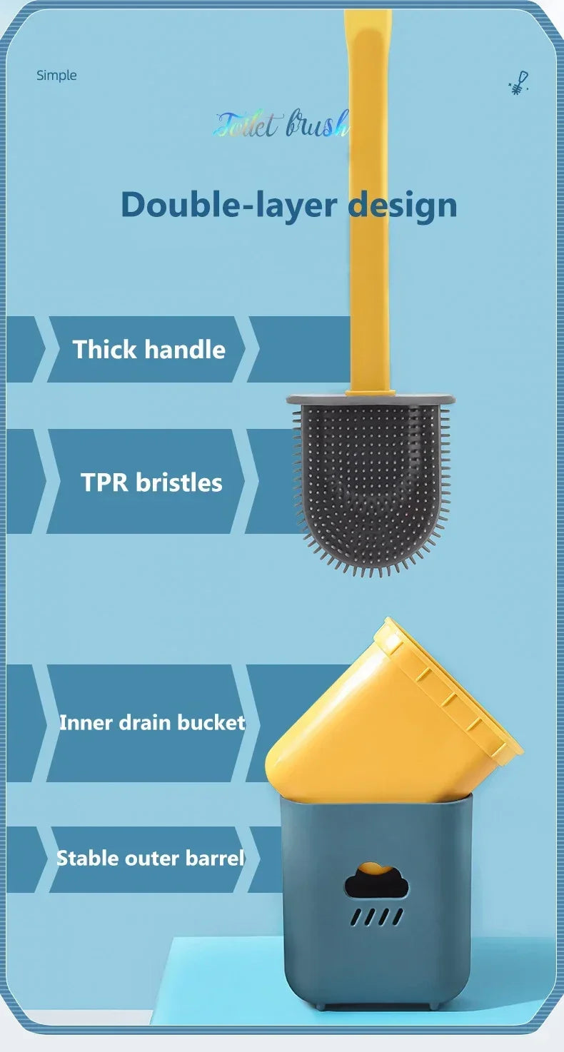 Flat-Head Silicone Toilet Brush with Holder