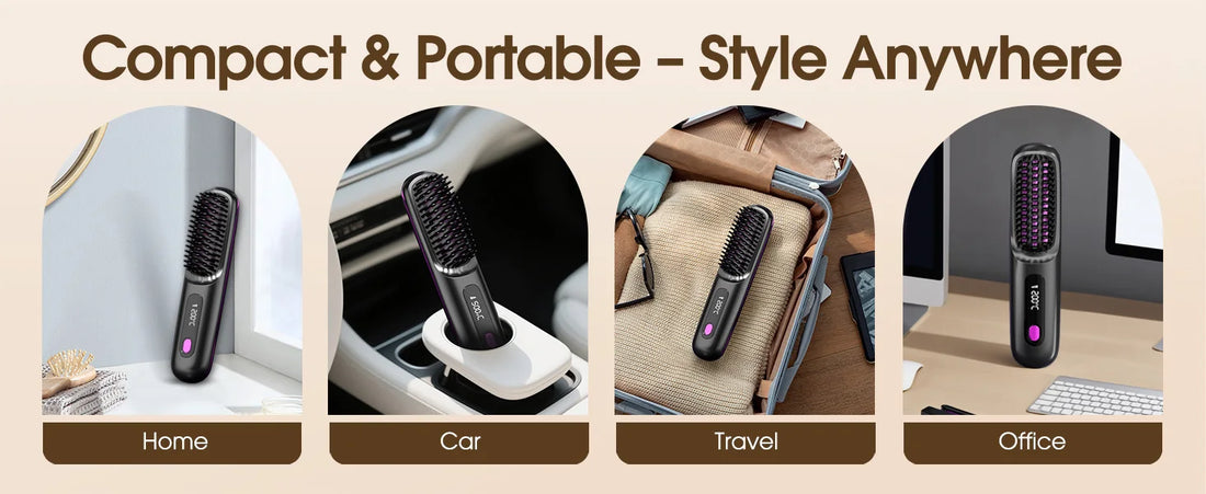 Cordless Hair Straightening Brush with LCD