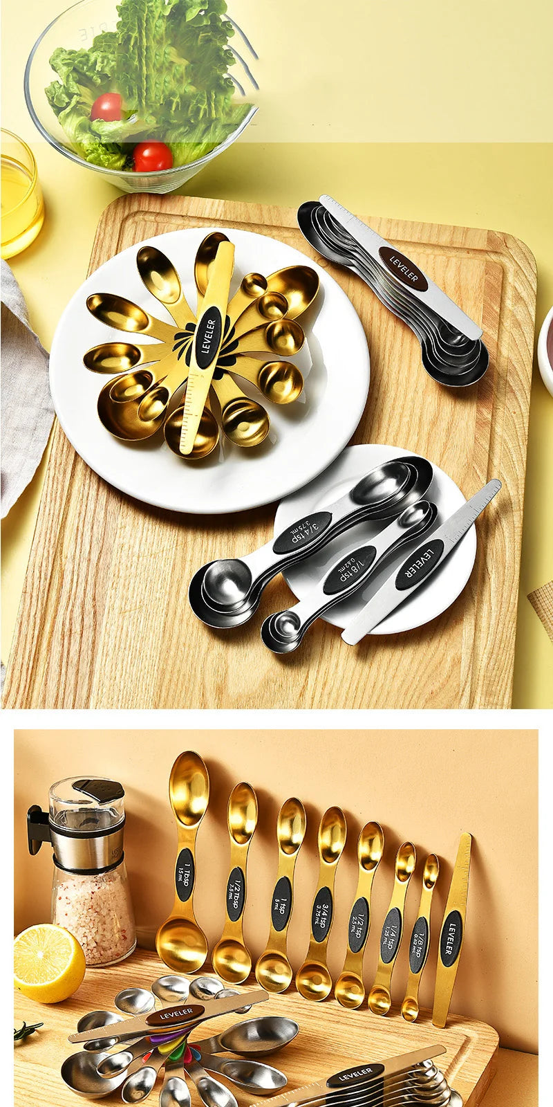 8-Piece Magnetic Stainless Steel Measuring Spoons