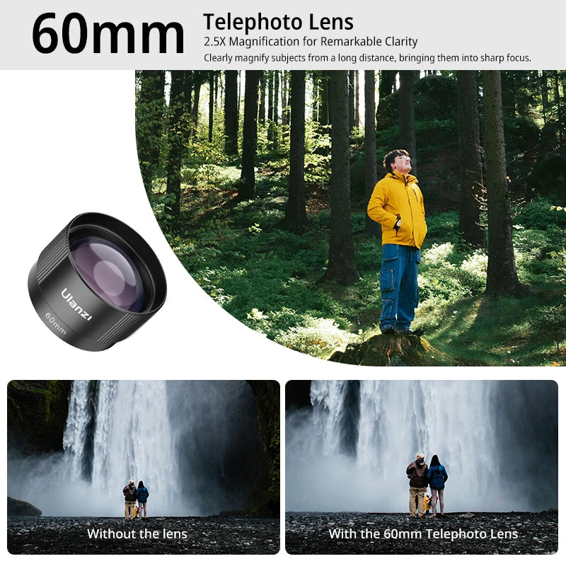 Ulanzi Phone 75mm Macro Lens With Clip Mount 0.5X Ultra Wide Angle External Fisheye Multiplier Lens Camera kit For iPhone 16 15