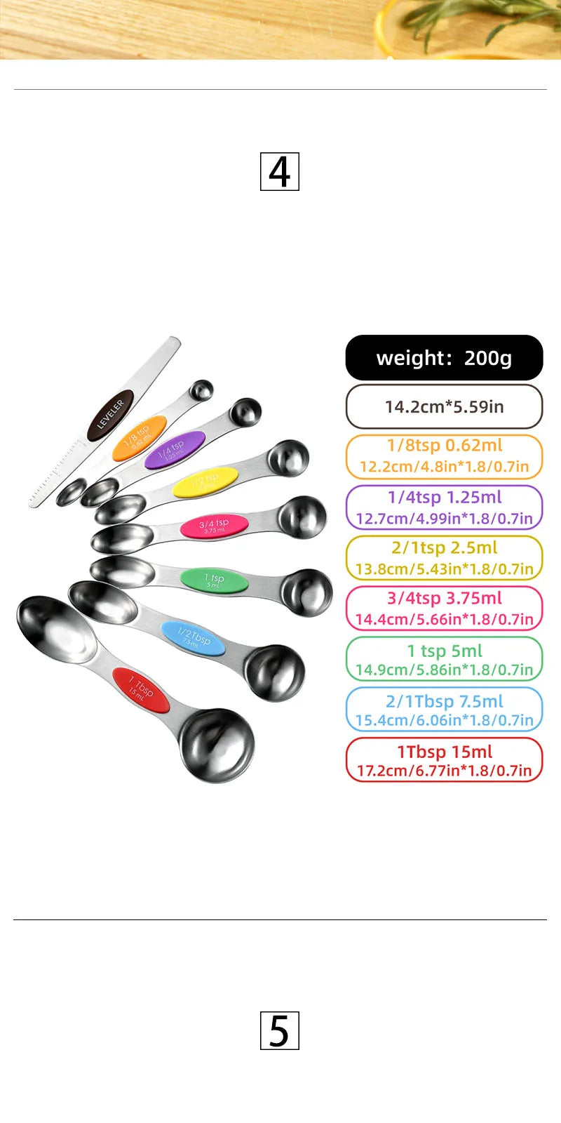 8-Piece Magnetic Stainless Steel Measuring Spoons
