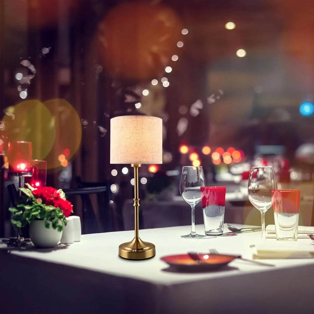 Rechargeable Touch Table Lamp with Dimmable Fabric Shade