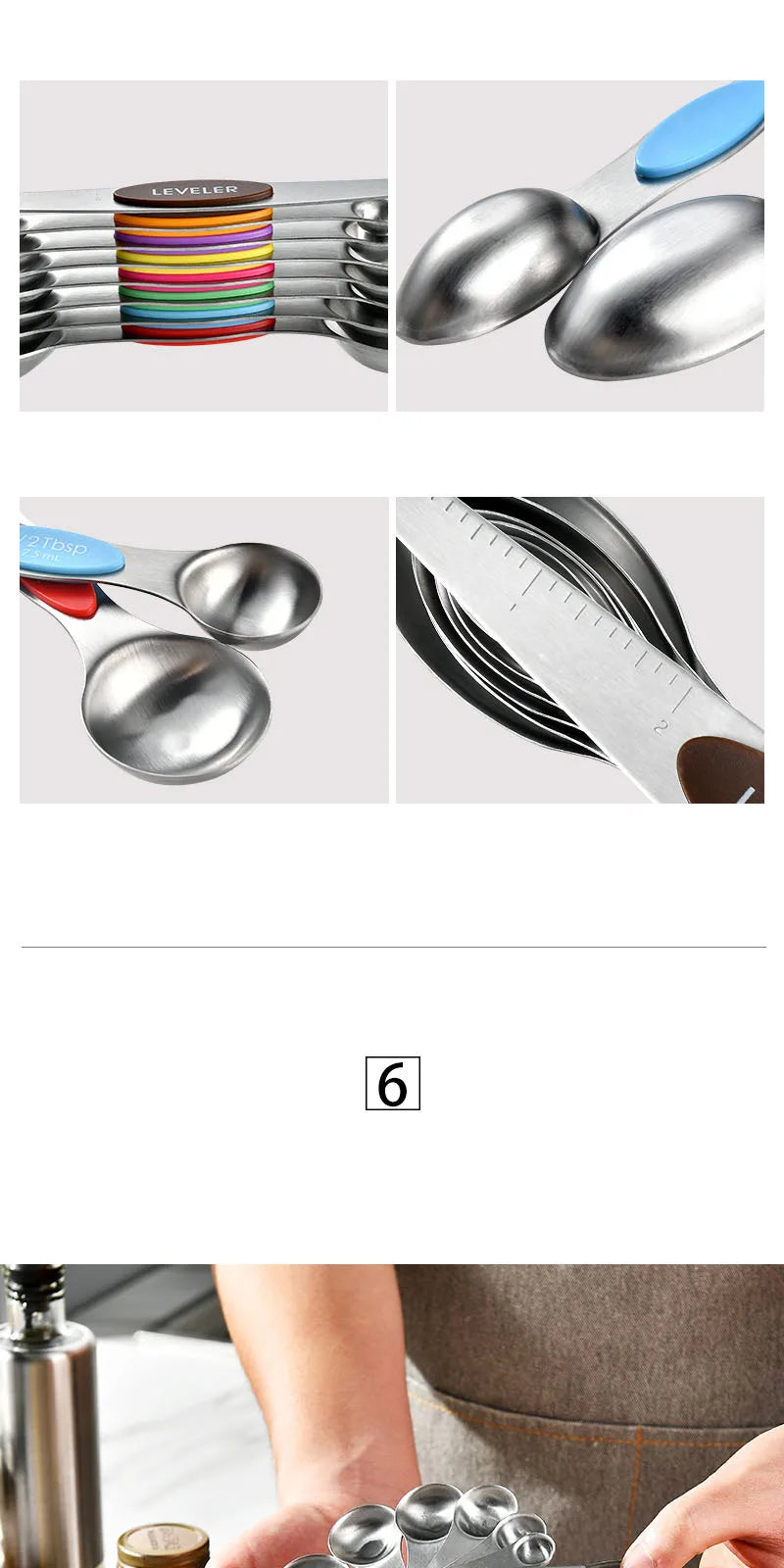 8-Piece Magnetic Stainless Steel Measuring Spoons
