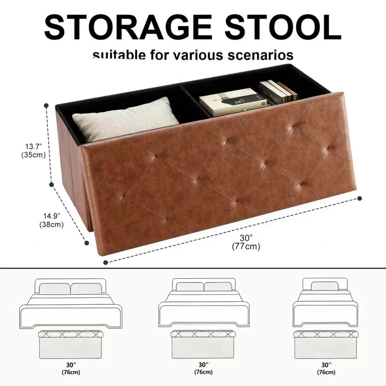 Tufted Faux Leather Storage Bench Ottoman