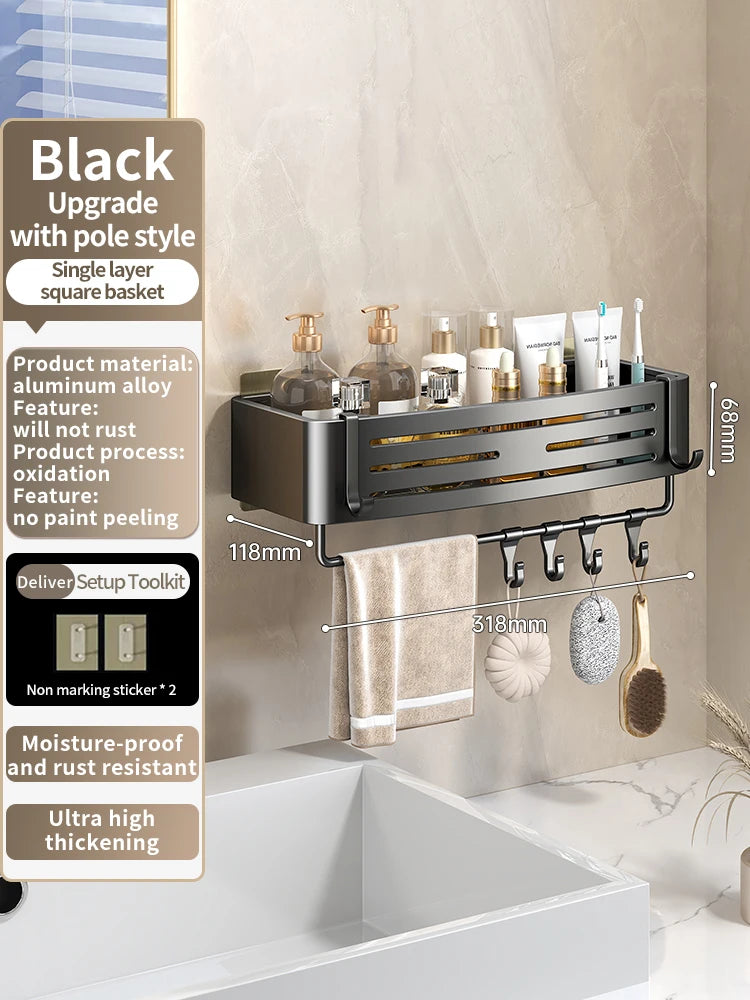 No-Drill Aluminum Bathroom Shower Shelf