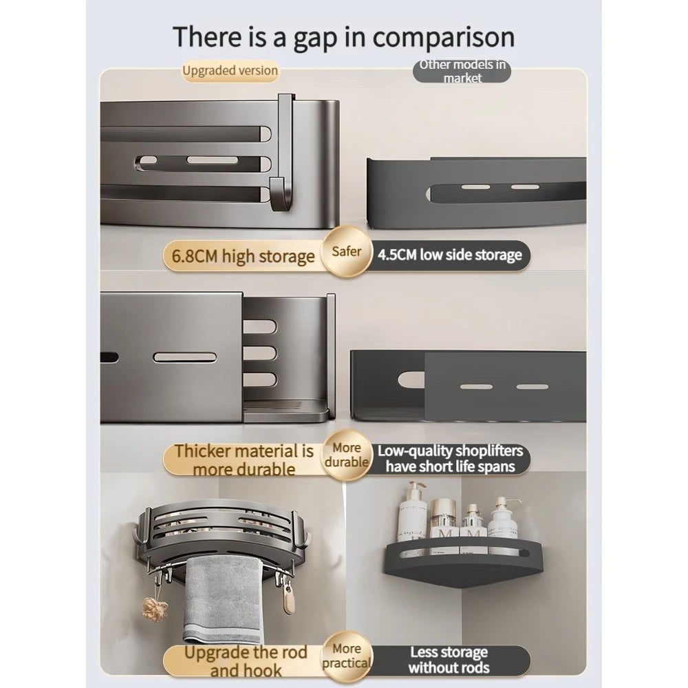 No-Drill Aluminum Bathroom Shower Shelf