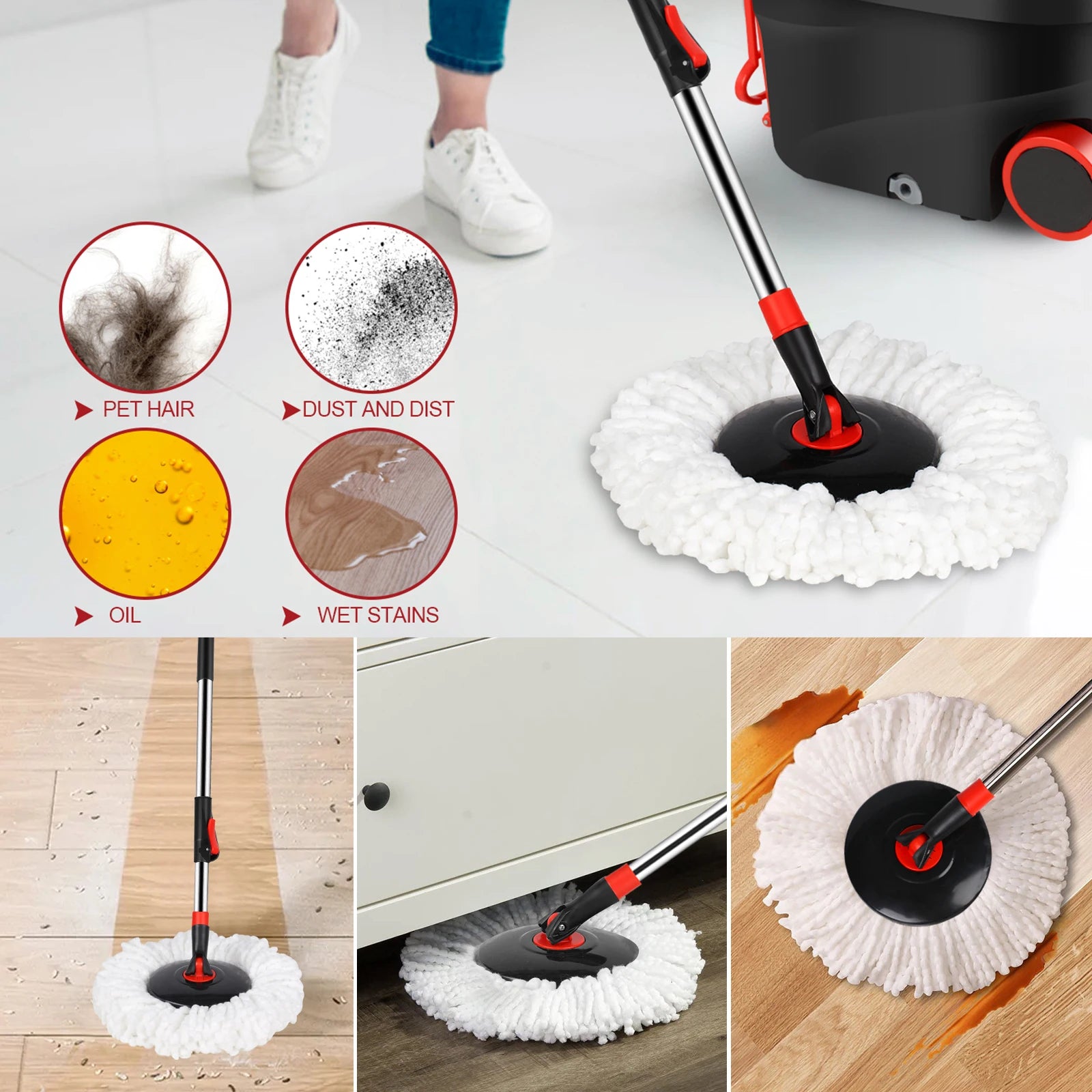 Spin Mop and Bucket Set Replacement Round Heads, 4/8 Pieces Microfiber Refill for Choose, Dual Use of Dry and Wet