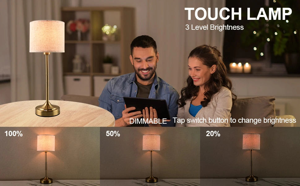 Rechargeable Touch Table Lamp with Dimmable Fabric Shade