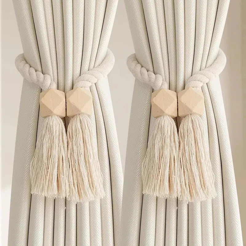 Magnetic Wooden Tassel Curtain Holdbacks