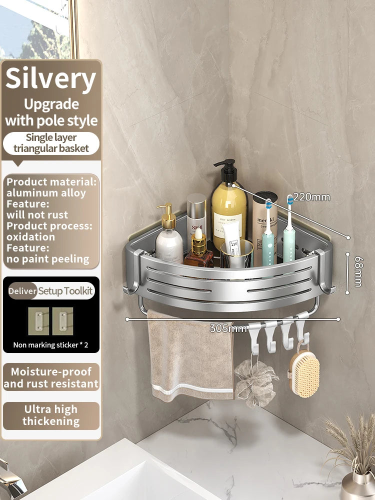No-Drill Aluminum Bathroom Shower Shelf