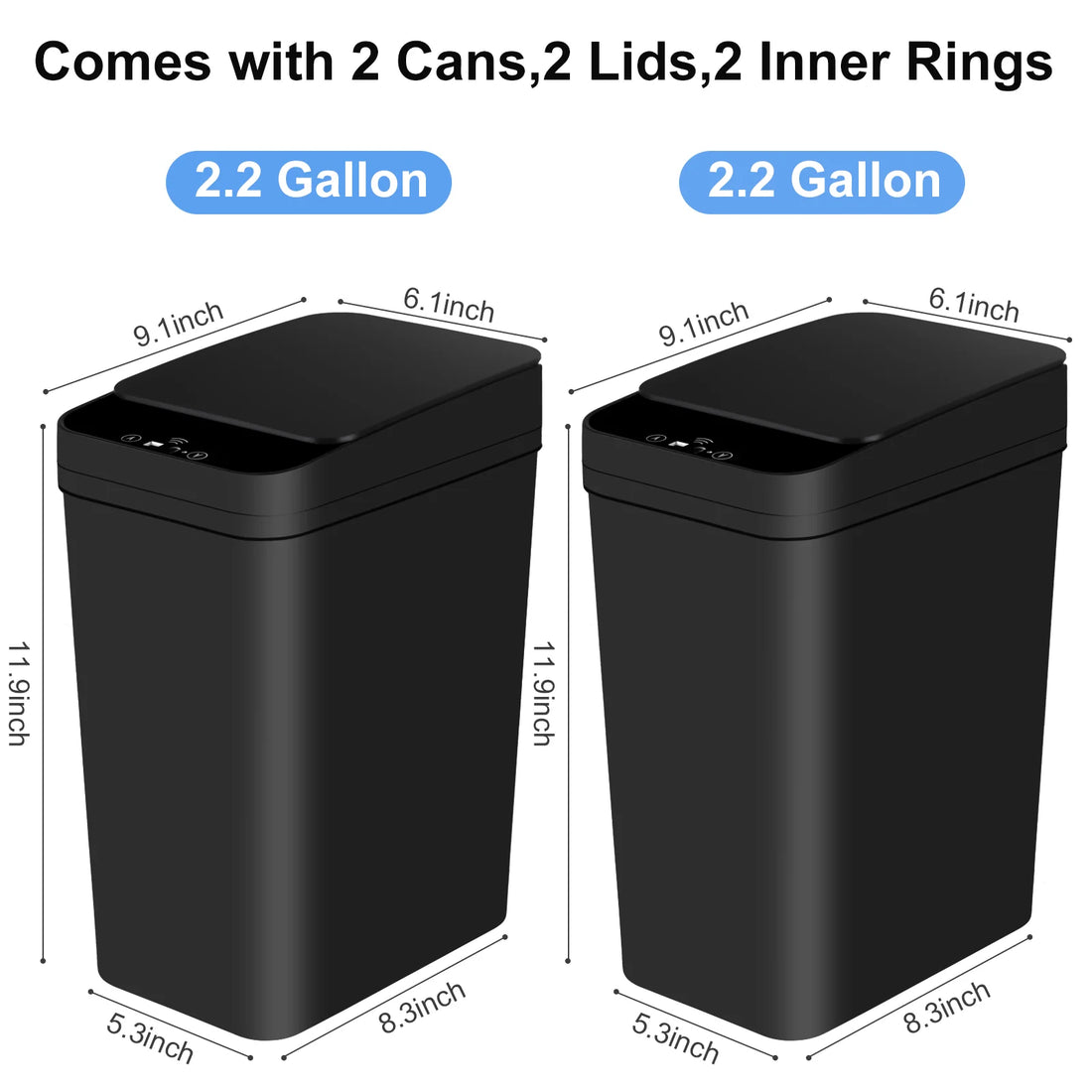 2 Pack 12L Bathroom Automatic Trash Can Touchless Motion Sensor Slim Garbage Can Lid for Bedroom Living Room Office Black