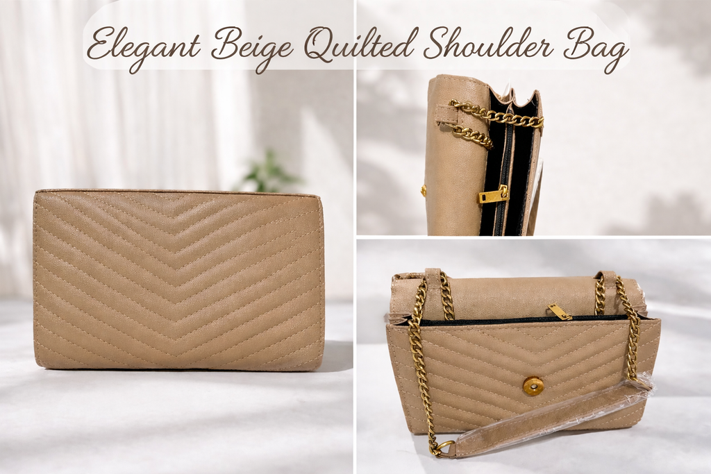 YSL-Inspired Beige Quilted Crossbody Shoulder Bag with Gold Chain Strap – New