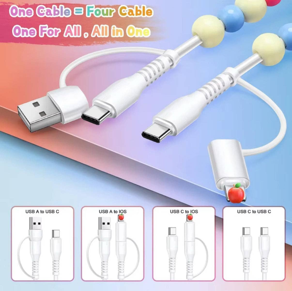 Clear Multicolor Beaded 4-IN-1 Charging Cable